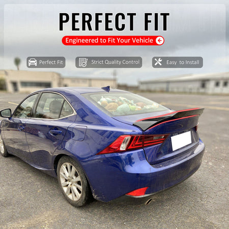 IKON MOTORSPORTS, Trunk Spoiler Compatible with 2014-2020 Lexus IS200t IS250 IS300 IS350 Sedan Only, R Style Gloss Black ABS Plastic Add-on Rear Trunk Lid Spoiler Wing Lip 1Piece