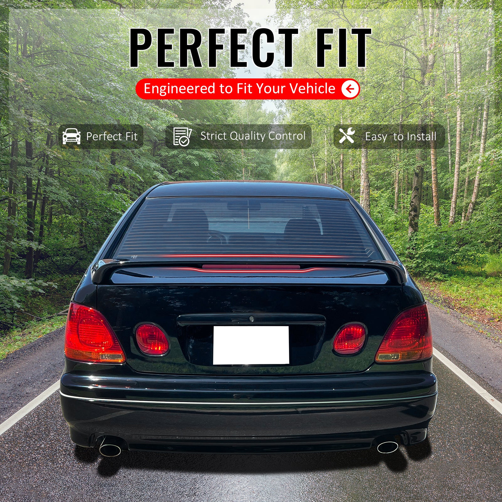 IKON MOTORSPORTS, Trunk Spoiler Compatible with 1998-2005 Lexus GS300 GS400 GS430 & 2001-2005 IS300 Sedan, Gloss Black ABS Plastic Rear Trunk Lid Spoiler Wing Lip with 3rd Brake LED Light