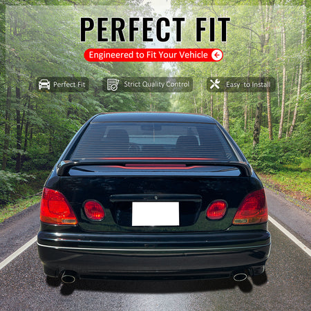 IKON MOTORSPORTS, Trunk Spoiler Compatible with 1998-2005 Lexus GS300 GS400 GS430 & 2001-2005 IS300 Sedan, Gloss Black ABS Plastic Rear Trunk Lid Spoiler Wing Lip with 3rd Brake LED Light