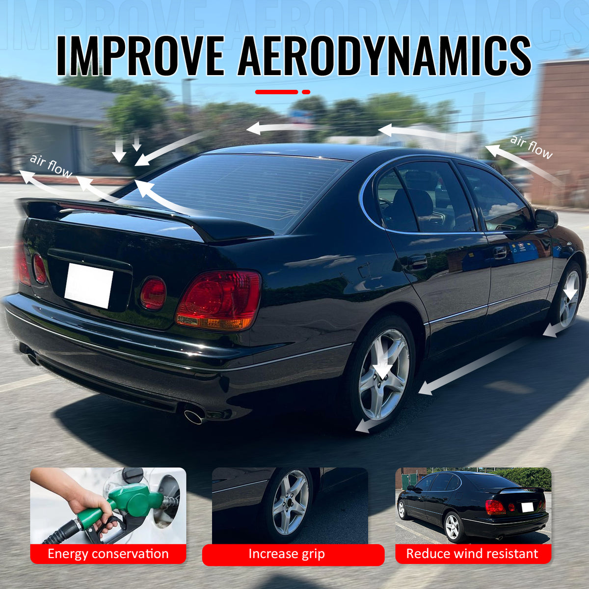 For 98-05 Lexus GS300 GS400 & 01-05 IS300 Trunk Spoiler W/LED Brake Gloss Black