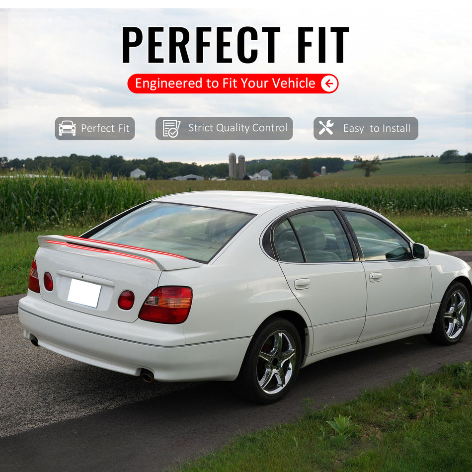 IKON MOTORSPORTS, Trunk Spoiler Compatible with 1998-2005 Lexus GS300 GS400 GS430 & 2001-2005 IS300 Sedan, Painted #White ABS Plastic Rear Trunk Lid Spoiler Wing Lip with 3rd Brake LED Light