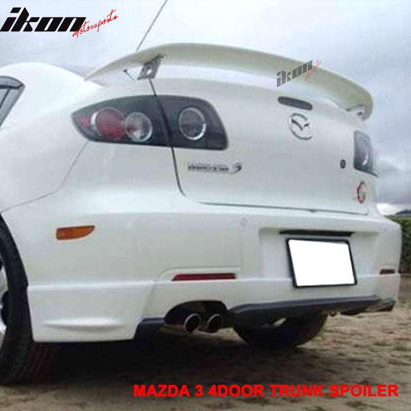 Trunk Spoiler Compatible With 2003-2009 Mazda 3, Unpainted ABS Car Exterior Rear Spoiler Wing Tail Roof Top Lid by IKON MOTORSPORTS, 2004 2005 2006 2007 2008