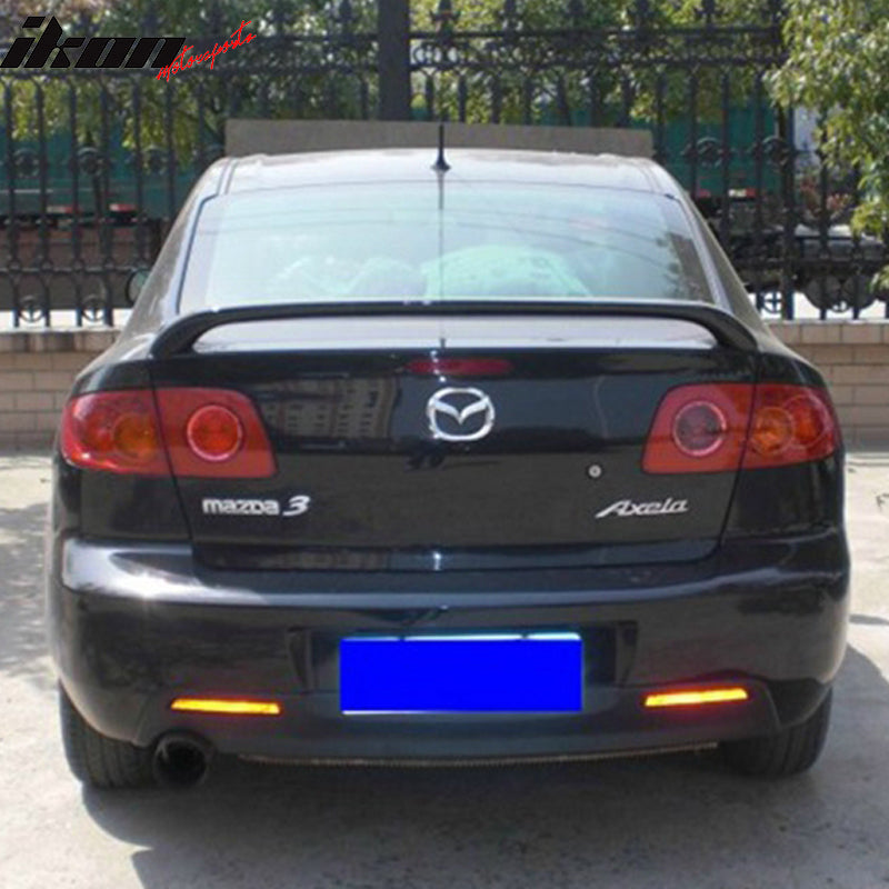 Trunk Spoiler Compatible With 2004-2009 Mazda 3, Factory Style ABS Unpainted Black Trunk Boot Lip Spoiler Wing Deck Lid By IKON MOTORSPORTS, 2005 2006 2007 2008