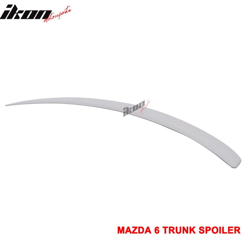 Trunk Spoiler Compatible With 2009-2013 Mazda 6, Unpainted ABS Boot Lip Rear Spoiler Wing Deck Lid By IKON MOTORSPORTS, 2010 2011 2012