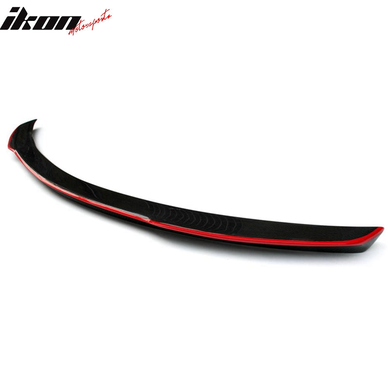 IKON MOTORSPORTS, Trunk Spoiler Compatible With 2017-2022 Benz C-Class W205 2Dr, FD Style Rear Trunk Deck Lid Lip Wing Carbon Fiber With Red Line, 2018 2019 2020 2021