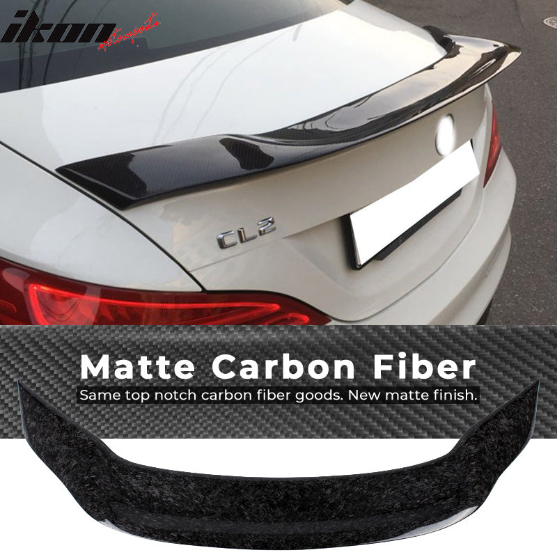 IKON MOTORSPORTS, Trunk Spoiler Compatible With 2013-2018 Mercedes Benz CLA W117 , Matte Forged Carbon Fiber R Style Rear Spoiler Wing, 2014 2015 2016 2017