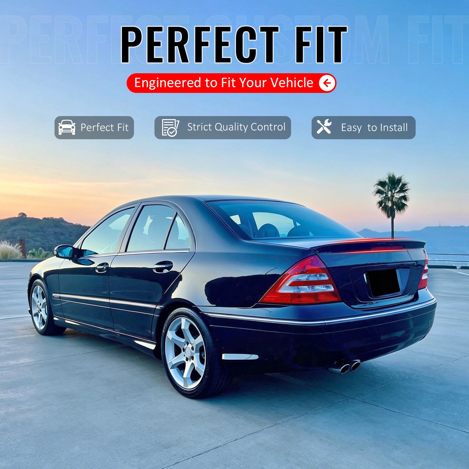 IKON MOTORSPORTS, Trunk Spoiler Compatible with 2001-2007 Mercedes-Benz C-Class W203 Sedan 4-Door, IKON Style Unpainted Black ABS Plastic Add-on Duckbill Rear Trunk Lid Spoiler Wing Lip 1Piece