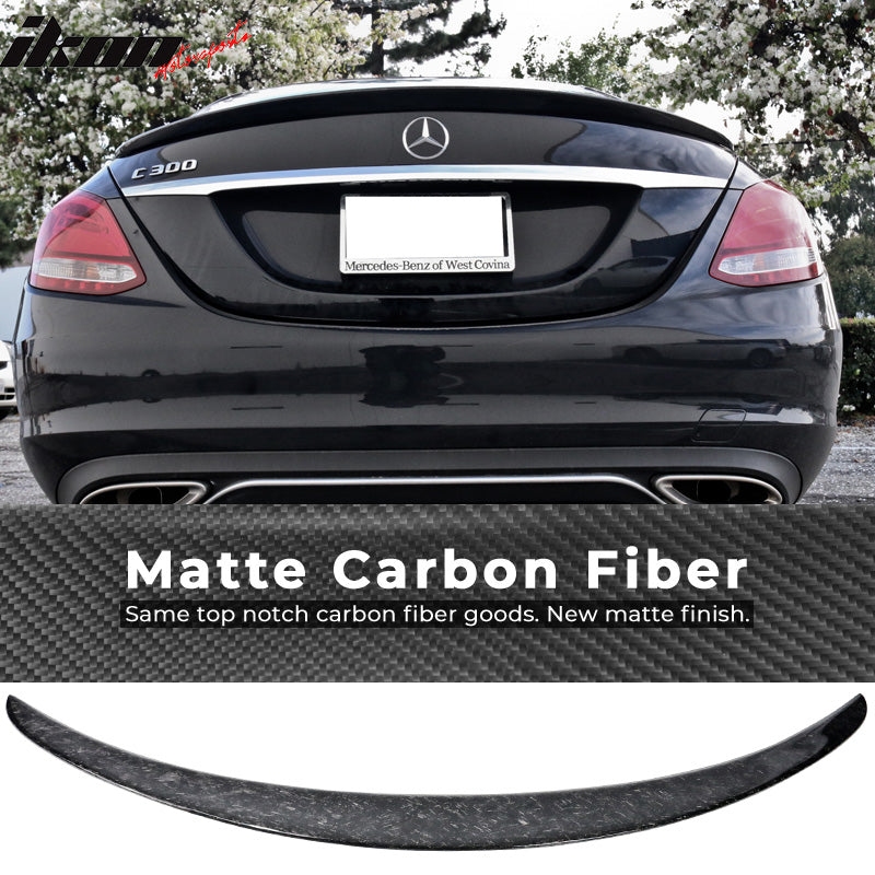IKON MOTORSPORTS, Trunk Spoiler Compatible With 2015-2020 Mercedes Benz C Class W205 , Matte Forged Carbon Fiber AMG Style Rear Spoiler Wing, 2016 2017 2018 2019