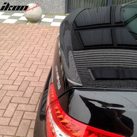 IKON MOTORSPORTS, Trunk Spoiler Compatible With 2010-2016 Mercedes Benz W212 , Matte Carbon Fiber Euro Style Rear Spoiler Wing, 2011 2012 2013 2014 2015