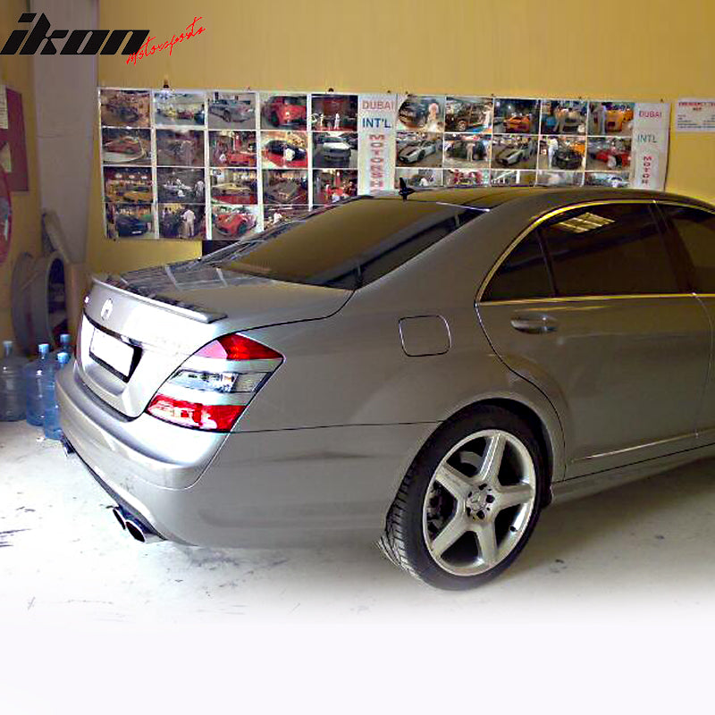 Pre-painted Trunk Spoiler Compatible With 2007-2013 Mercedes W221 S-Class, Painted Matte Black ABS Trunk Boot Lip Spoiler Wing Deck Lid By IKON MOTORSPORTS, 2008 2009 2010 2011 2012