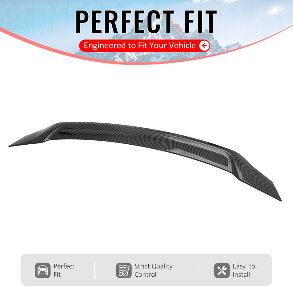 IKON MOTORSPORTS, Trunk Spoiler Compatible with 2008-2017 Mitsubishi Lancer Sedan 4-Door (EVO X / EVO 10), R Style Carbon Fiber Print ABS High Kick Duckbill Rear Trunk Lid Spoiler Wing Lip 1PC