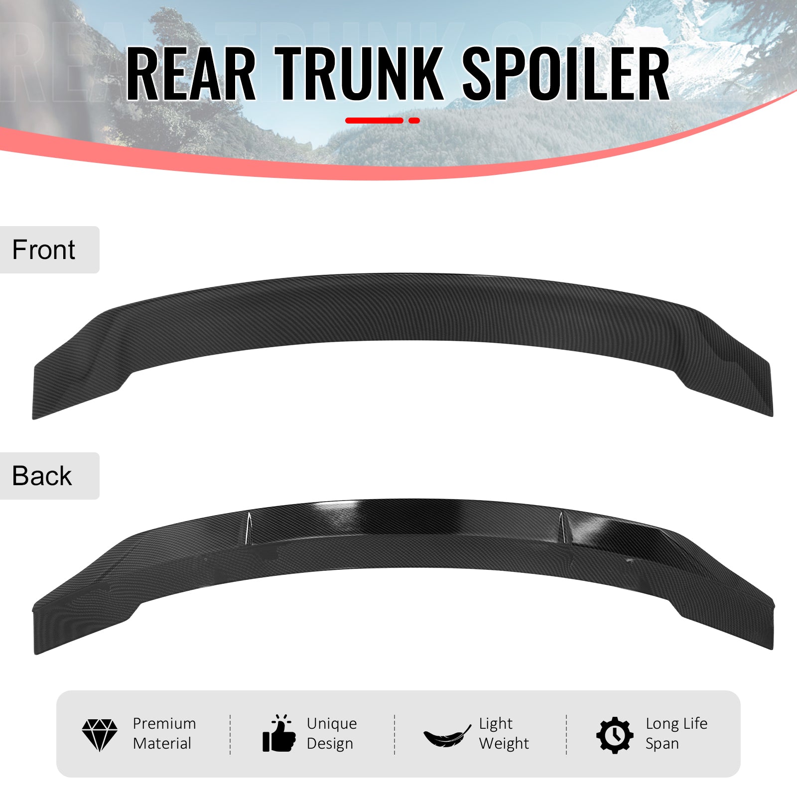 Fits 08-17 Mitsubishi Lancer EVO X R Style Carbon Fiber Print Trunk Spoiler ABS