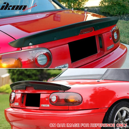 IKON MOTORSPORTS, Trunk Spoiler Compatible With 1990-1997 Mazda Miata Mx5 , Matte Carbon Fiber Type 1 Rear Spoiler Wing, 1991 1992 1993 1994 1995 1996