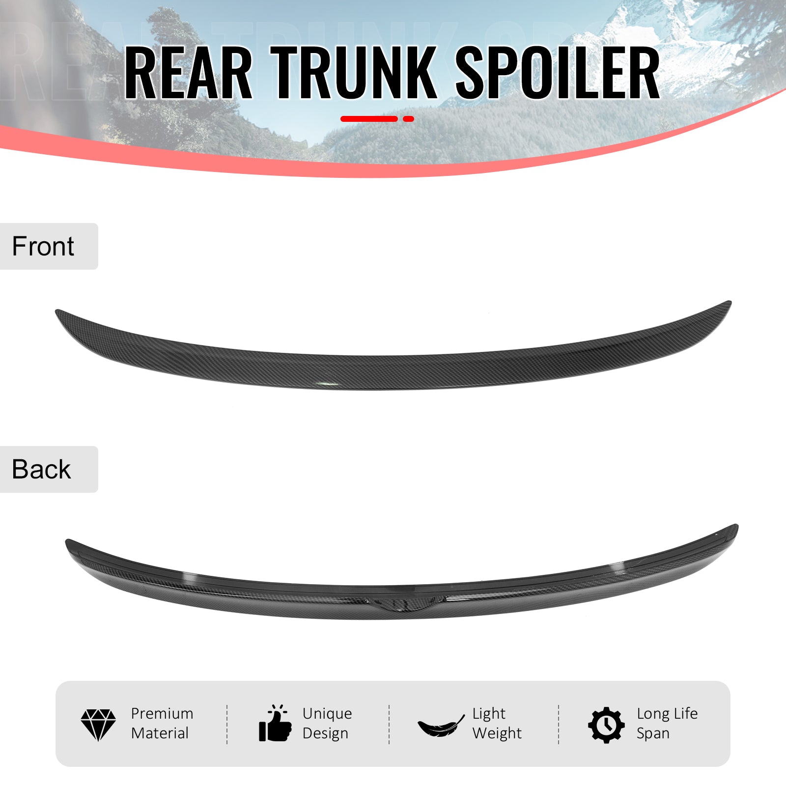 Fits 20-25 Nissan Sentra SR Style Carbon Fiber Print Rear Trunk Spoiler Wing ABS