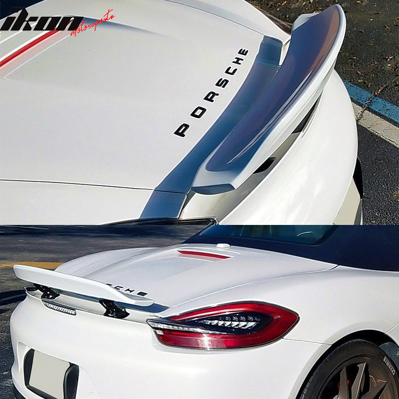 Trunk Spoiler Compatible With 2013-2016 Porsche 981 Boxter Cayman 2-Door, Ducktail Style Unpainted Black ABS Rear Trunk Wing by IKON MOTORSPORTS, 2014 2015