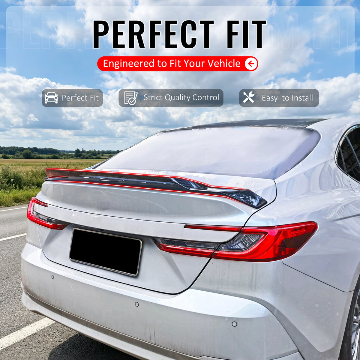 IKON MOTORSPORTS, Trunk Spoiler Compatible with 2025-2026 Toyota Camry XV80 9th Gen All Models, R Style Carbon Fiber Print ABS Plastic Rear Trunk Lid Spoiler Wing Lip Bodykits, 1Piece