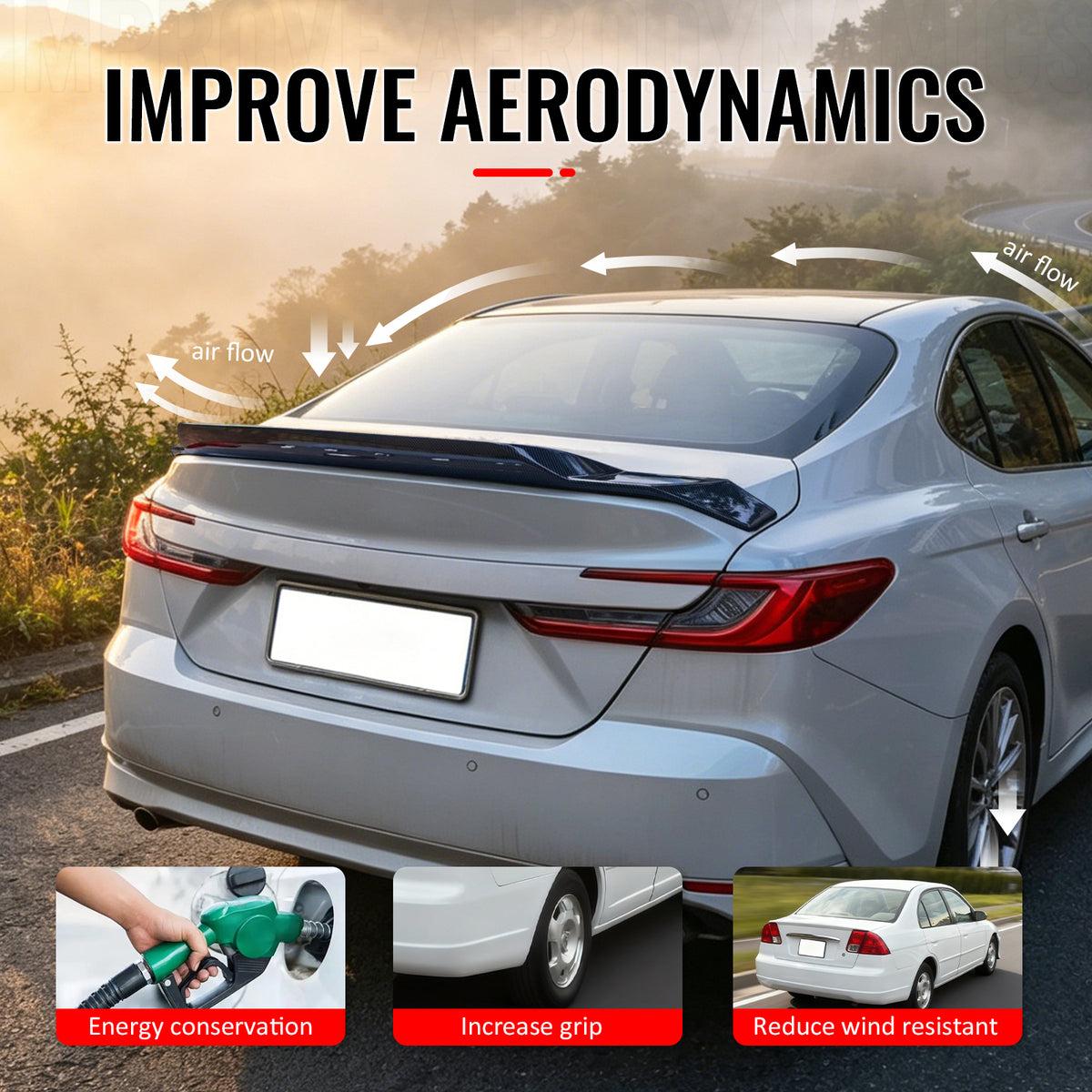 Fits 25-26 Toyota Camry XV80 9th R Style Trunk Spoiler Wing Carbon Fiber Print