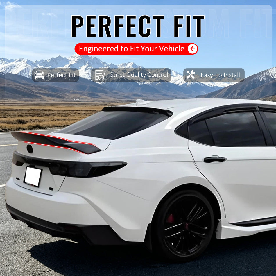 IKON MOTORSPORTS, Trunk Spoiler Compatible with 2025-2026 Toyota Camry XV80 9th Gen All Models, R Style Painted Gloss Black ABS Plastic Rear Trunk Lid Spoiler Wing Lip Bodykits, 1Piece