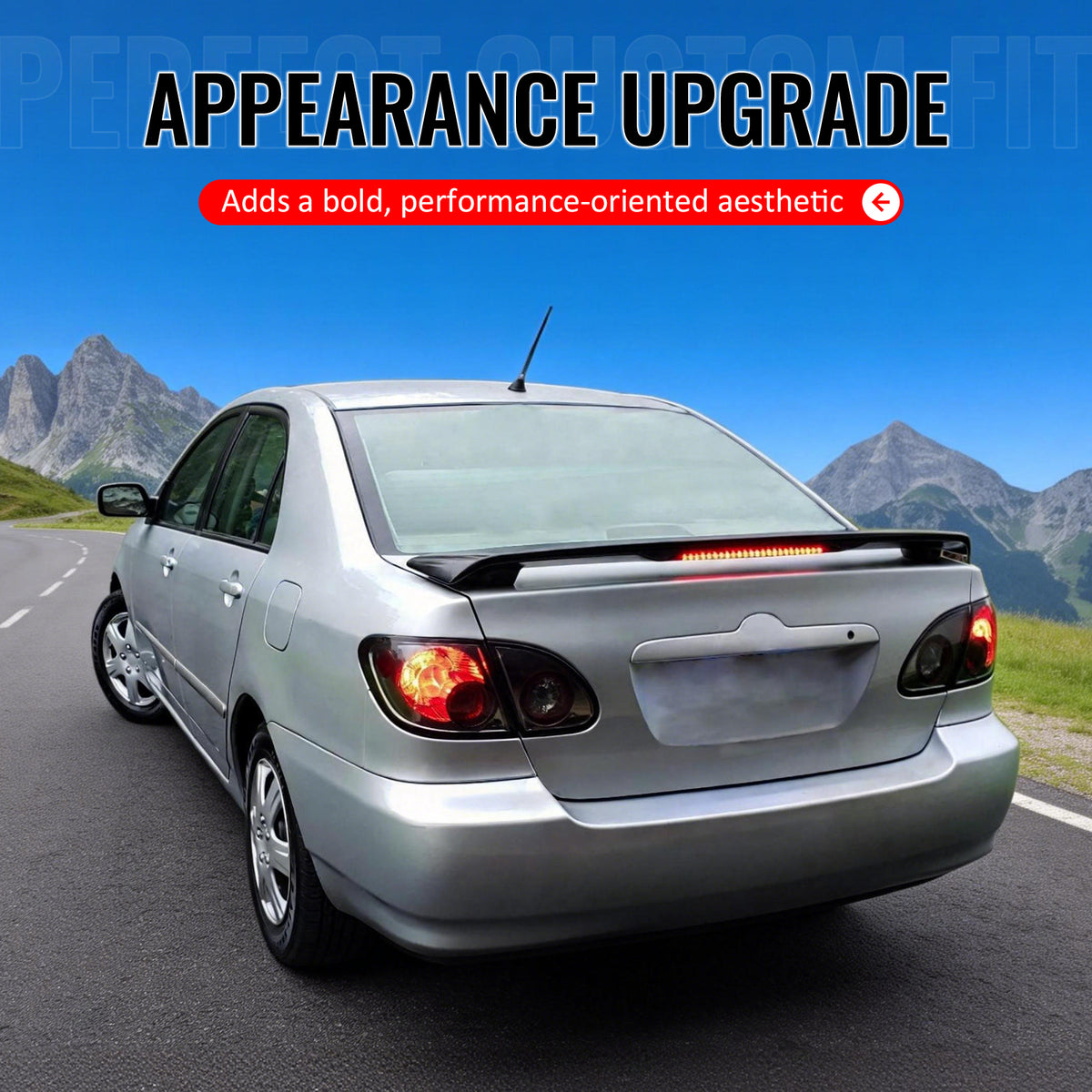 Fits 03-08 Toyota Corolla Sedan OE Style Trunk Spoiler W/LED Light Gloss Black