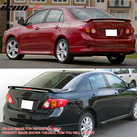 IKON MOTORSPORTS, Trunk Spoiler Compatible with 2009-2013 Toyota Corolla, Painted #4Q2 Desert Sand Mica ABS Plastic Rear Trunk Lid Spoiler Wing Lip W/LED Brake Light