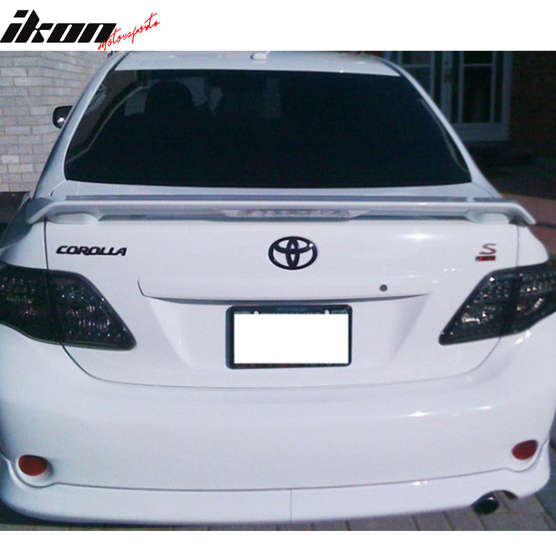 Trunk Spoiler Compatible With 2009-2013 Toyota Corolla, Factory Style ABS Unpainted Black With Brake Lamp Trunk Boot Lip Spoiler Wing Deck Lid By IKON MOTORSPORTS, 2010 2011 2012