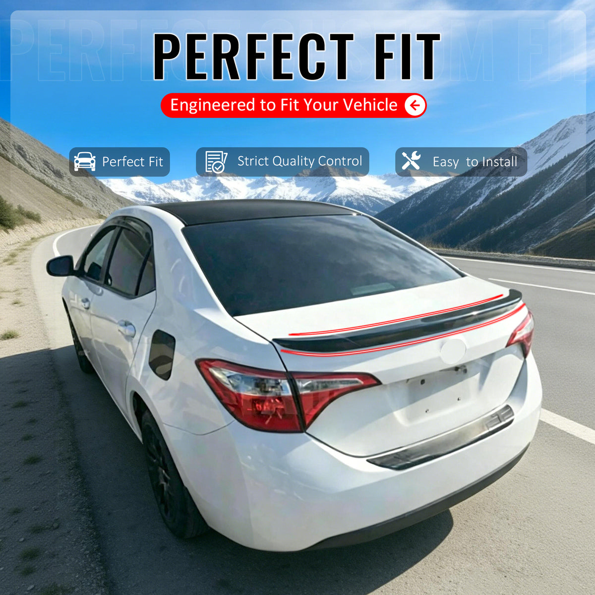 Fit 2014-2019 Toyota Corolla Sedan Trunk Spoiler OE Style Gloss Black ABS