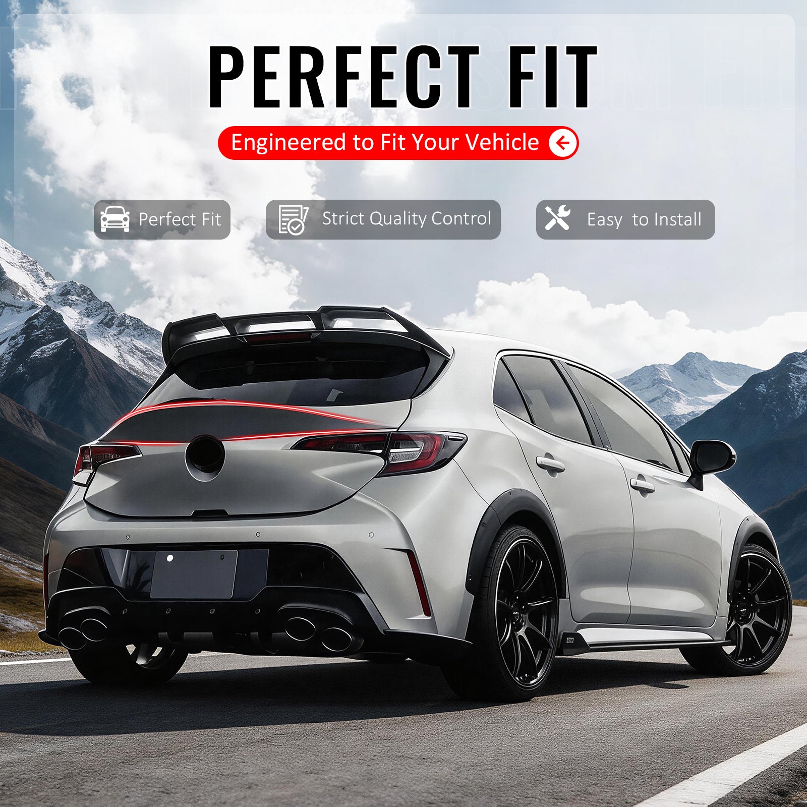 IKON MOTORSPORTS, Trunk Spoiler Compatible with 2019-2026 Toyota Corolla & GR Corolla Hatchback Only, JDM Style Carbon Fiber Print ABS Plastic Add-on Rear Trunk Lid Spoiler Wing Lip 1Piece