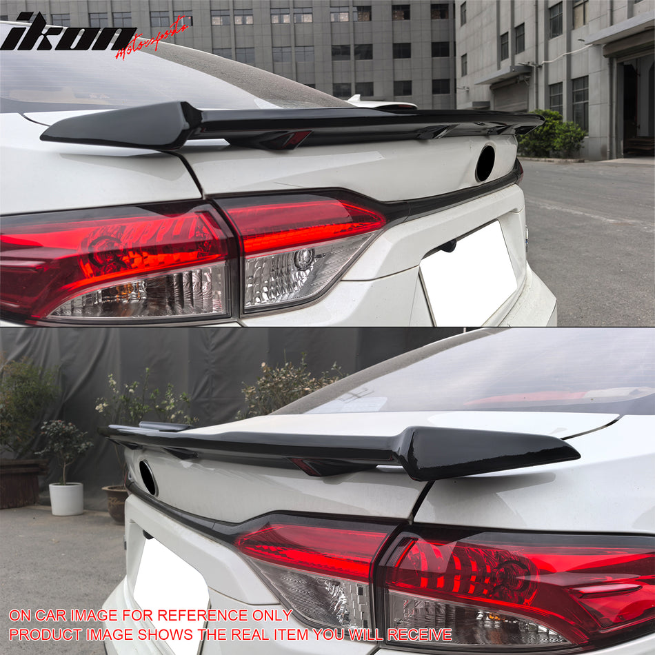 IKON MOTORSPORTS, Trunk Spoiler Compatible with 2020-2025 Toyota Corolla Sedan 4-Door, Apex Style Painted Gloss Black ABS Plastic Rear Trunk Lid Spoiler Wing Lip
