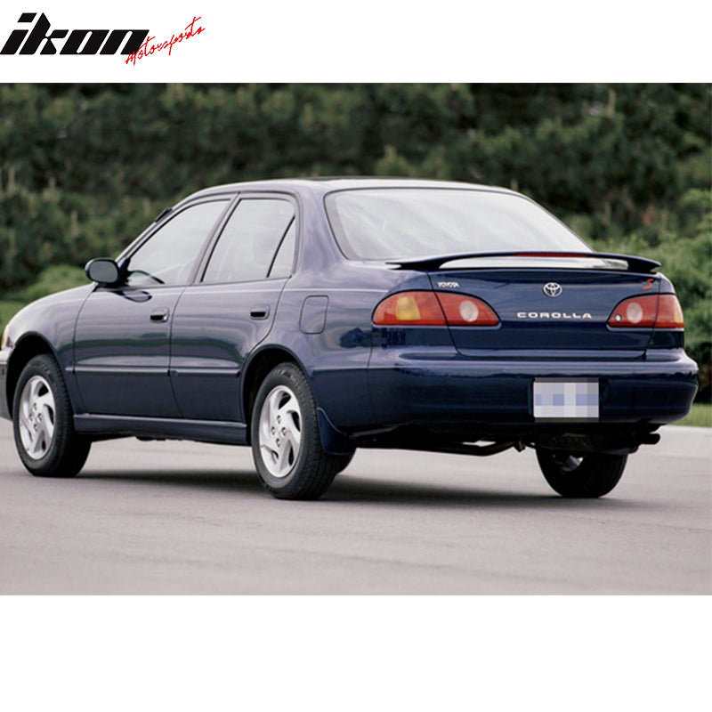 IKON MOTORSPORTS, Rear Trunk Spoiler Compatible with 1998-2002 Toyota Corolla 4Dr Sedan, Rear Trunk Spoiler Wing Lip Bodykit Replacement W/ Light ABS