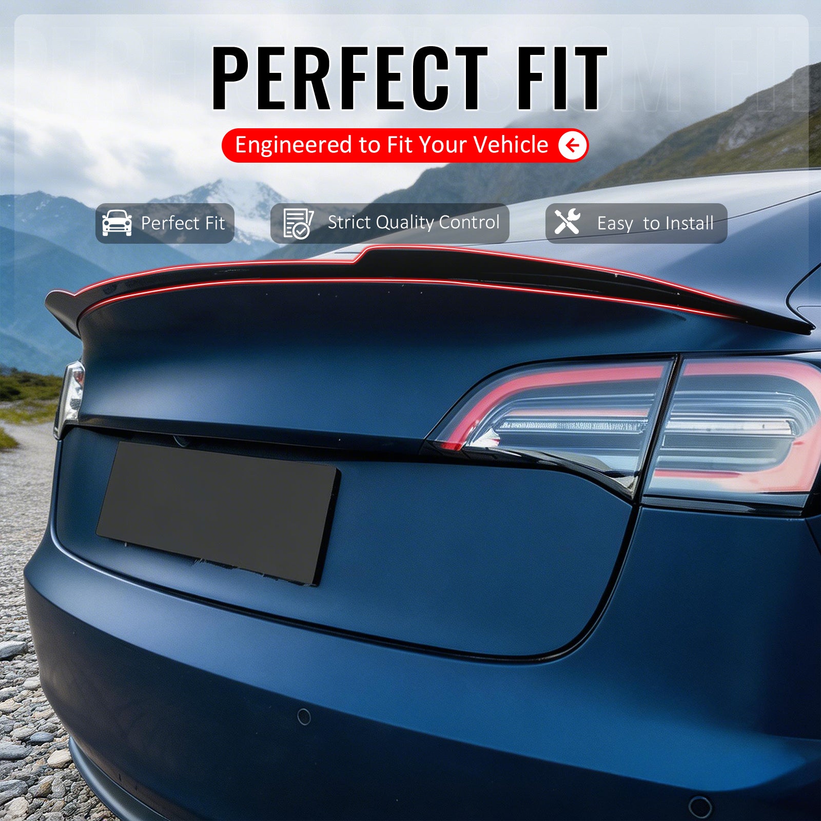 IKON MOTORSPORTS, Trunk Spoiler Compatible with 2017-2023 Tesla Model 3, MX Style Painted Gloss Black ABS Plastic Rear Trunk Lid Spoiler Wing Lip