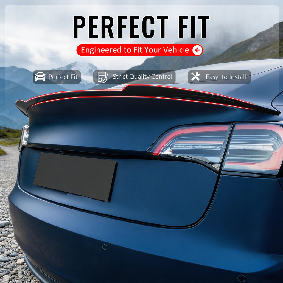 IKON MOTORSPORTS, Trunk Spoiler Compatible with 2017-2023 Tesla Model 3, MX Style Painted Gloss Black ABS Plastic Rear Trunk Lid Spoiler Wing Lip