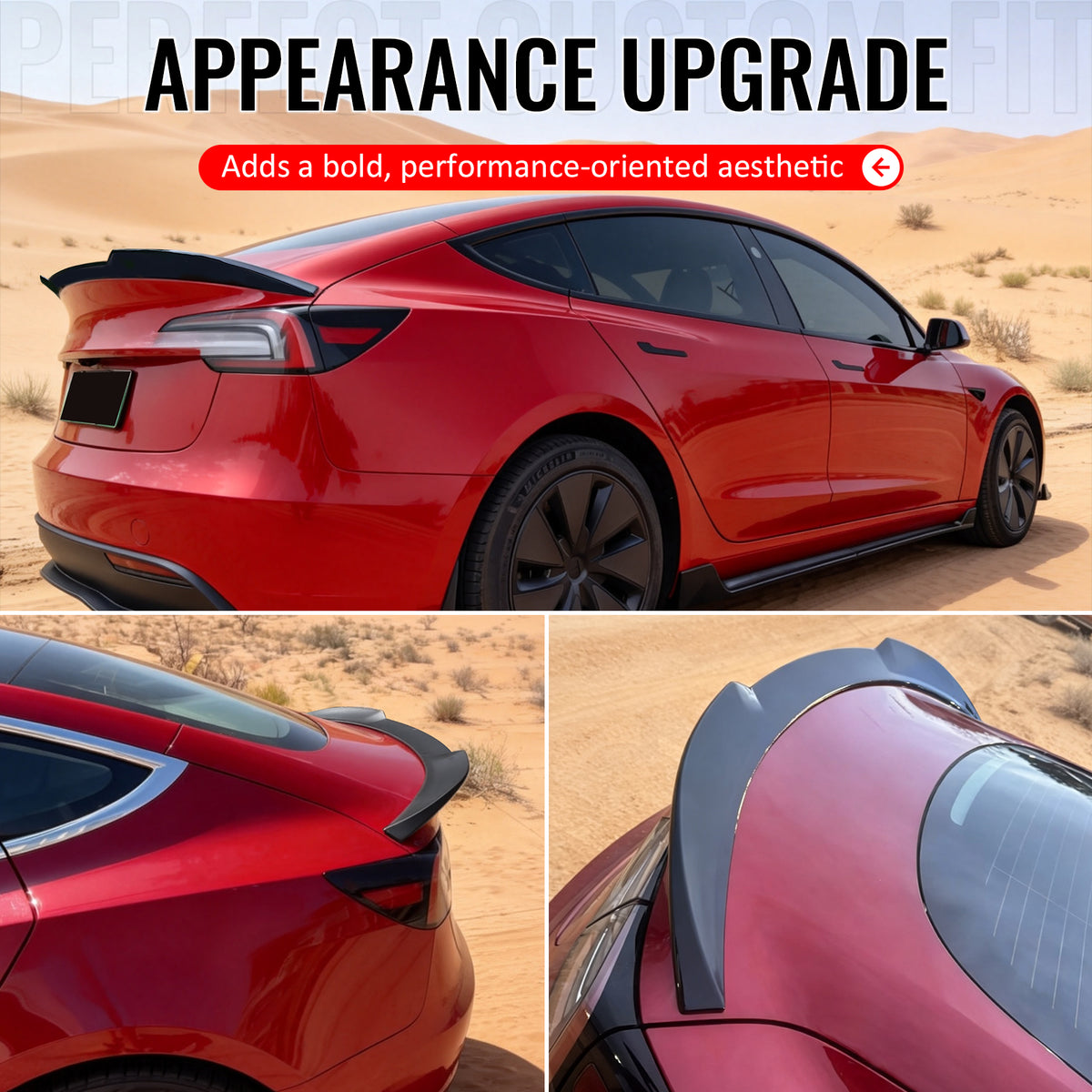 Fits 17-26 Tesla Model 3 Performance Rear Trunk Spoiler Wing Matte Black - ABS