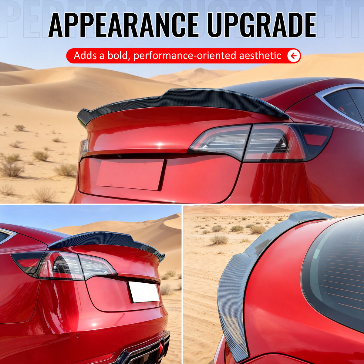 Fits 17-26 Tesla Model 3 Performance Rear Trunk Spoiler Wing Carbon Fiber Print