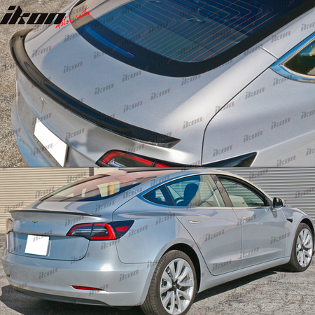 Fits 17-23 Tesla Model 3 IKON Style Rear Trunk Spoiler Wing Real Carbon Fiber