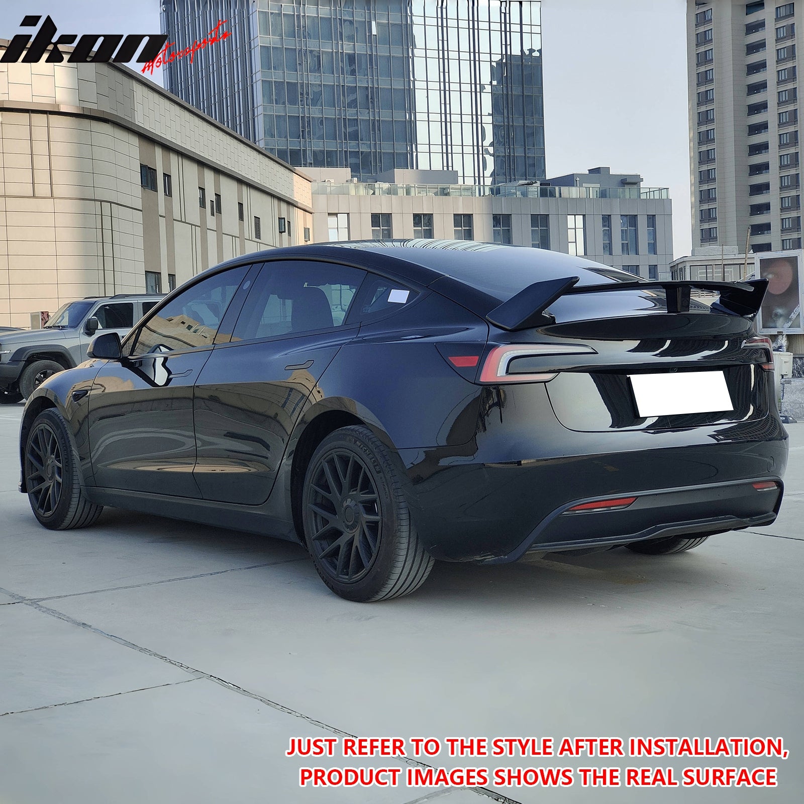 Fits 17-24 Tesla Model 3 GT Style Rear Trunk Spoiler Wing Carbon Fiber Print ABS