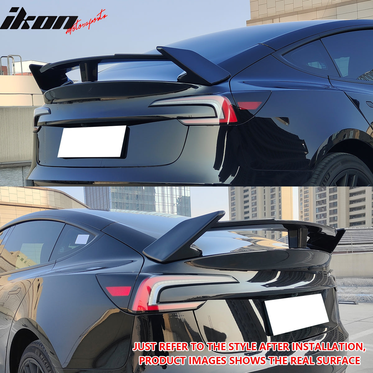 Fits 17-24 Tesla Model 3 GT Style Rear Trunk Spoiler Wing Carbon Fiber Print ABS