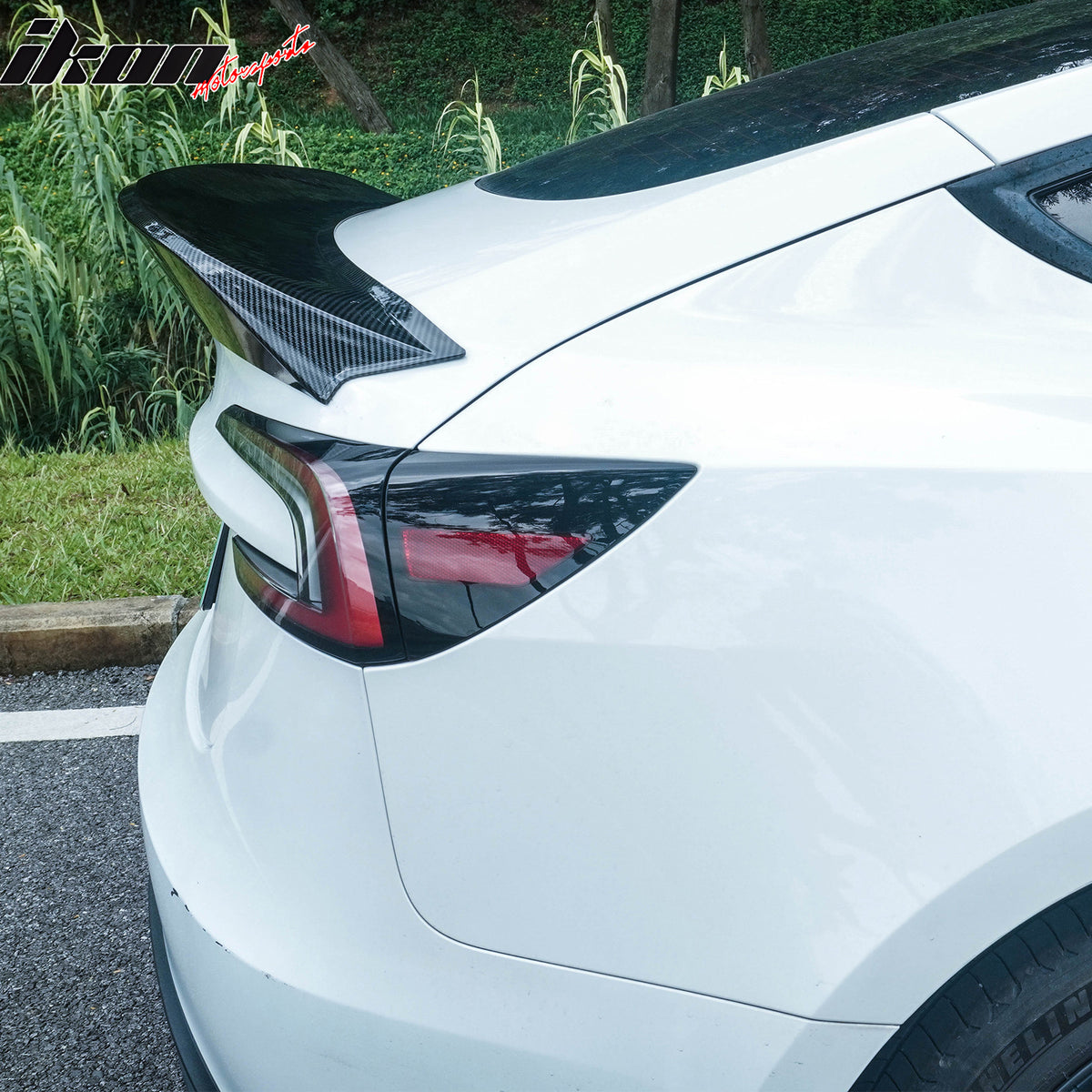 Fits 24-26 Tesla 3 Duckbill IKON Trunk Spoiler Carbon Fiber Print Rear Wing ABS