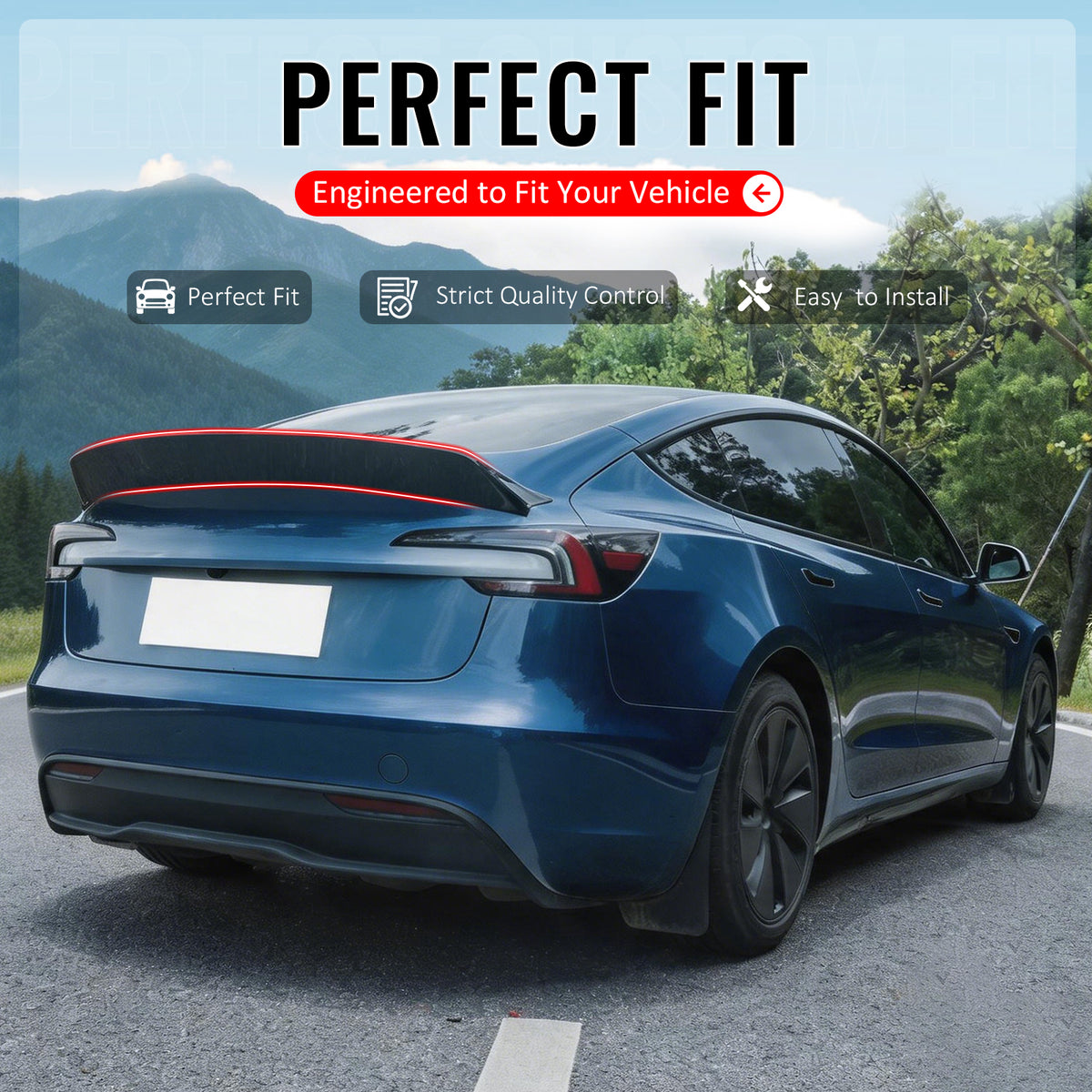 IKON MOTORSPORTS, Trunk Spoiler Compatible with 2024-2026 Tesla Model 3 All Models, Duckbill IKON Style Gloss Black ABS Plastic Add-on Rear Trunk Lid Spoiler Wing Lip 1Piece