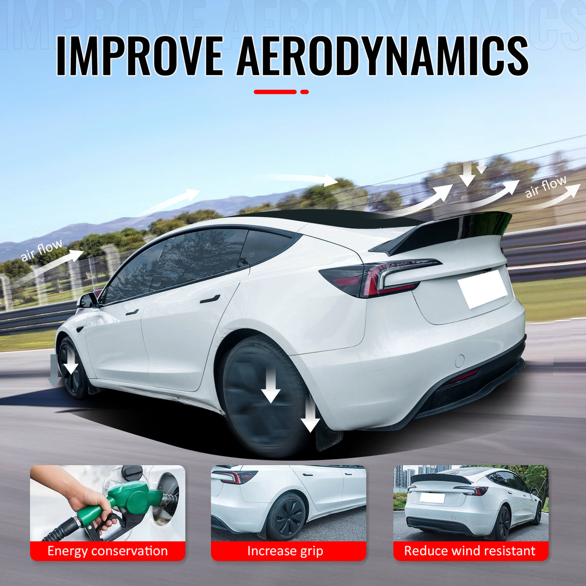 Fits 24-26 Tesla 3 Duckbill IKON Style Trunk Spoiler Gloss Black Rear Wing ABS