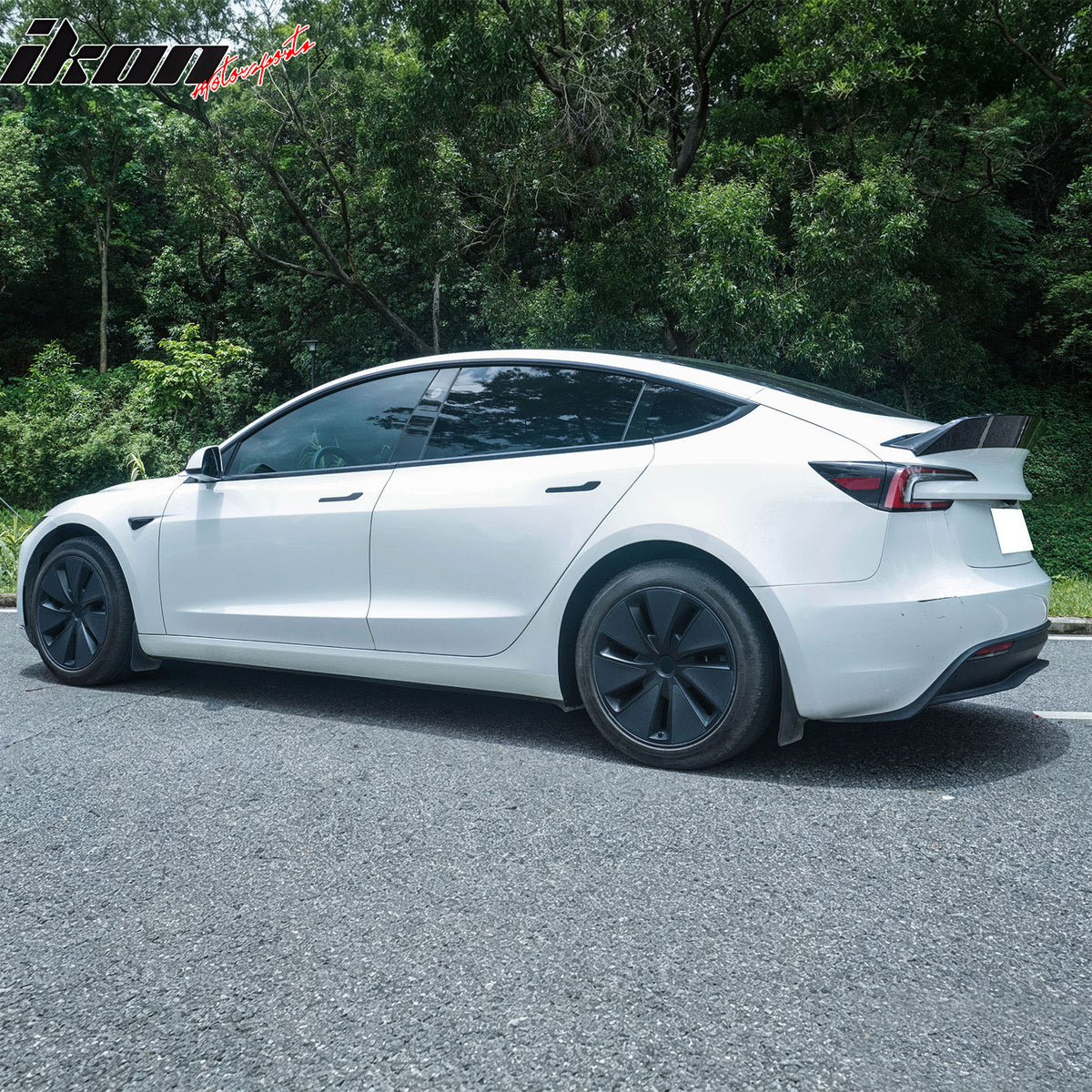 Fits 24-26 Tesla 3 Duckbill IKON Style Trunk Spoiler Gloss Black Rear Wing ABS