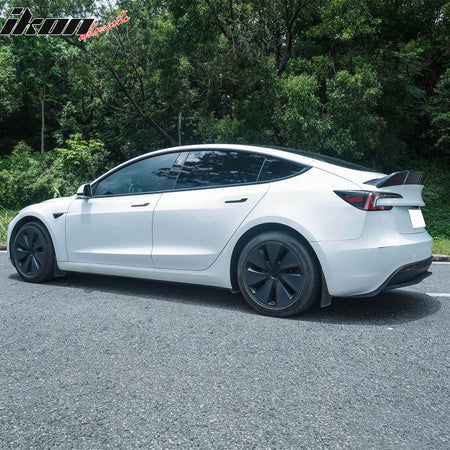 Fits 24-26 Tesla 3 Duckbill IKON Style Trunk Spoiler Gloss Black Rear Wing ABS