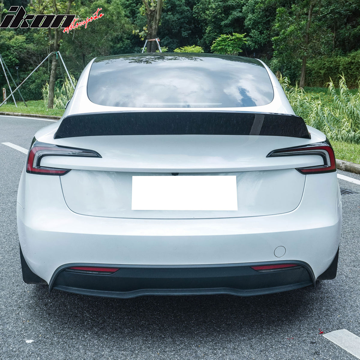 Fits 24-26 Tesla 3 Duckbill IKON Style Trunk Spoiler Gloss Black Rear Wing ABS