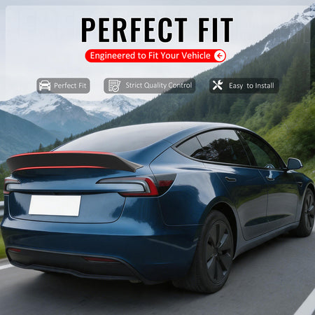 IKON MOTORSPORTS, Trunk Spoiler Compatible with 2024-2026 Tesla Model 3 All Models, Duckbill IKON Style Matte Black ABS Plastic Add-on Rear Trunk Lid Spoiler Wing Lip 1Piece