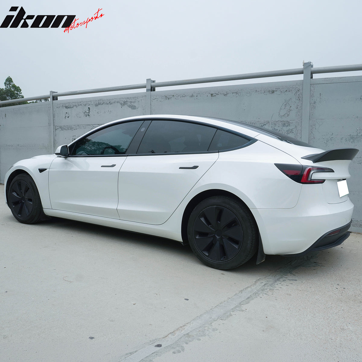 Fits 24-26 Tesla 3 Duckbill IKON Style Trunk Spoiler Matte Black Rear Wing ABS
