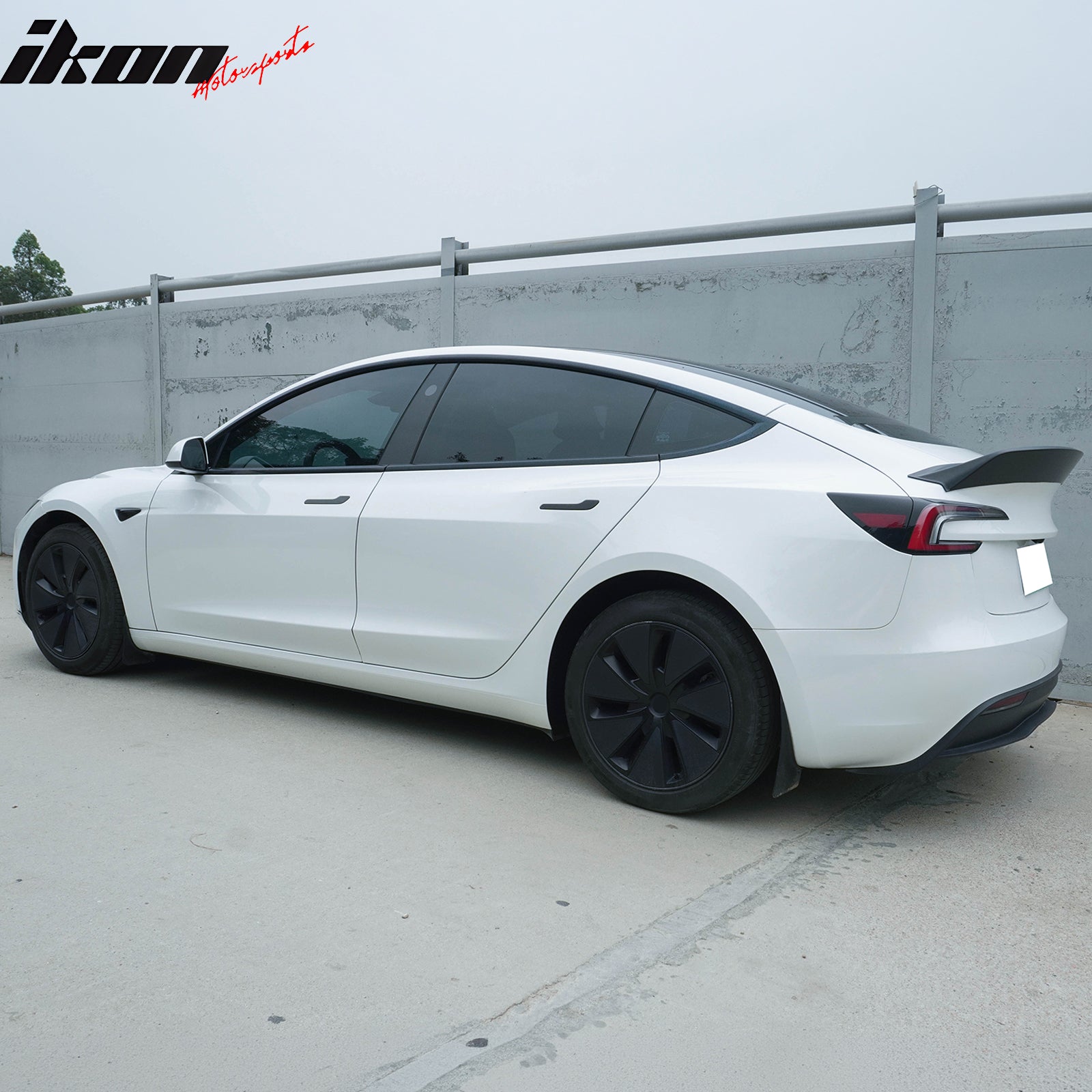 Fits 24-26 Tesla 3 Duckbill IKON Style Trunk Spoiler Matte Black Rear Wing ABS