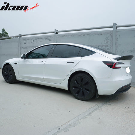 Fits 24-26 Tesla 3 Duckbill IKON Style Trunk Spoiler Matte Black Rear Wing ABS