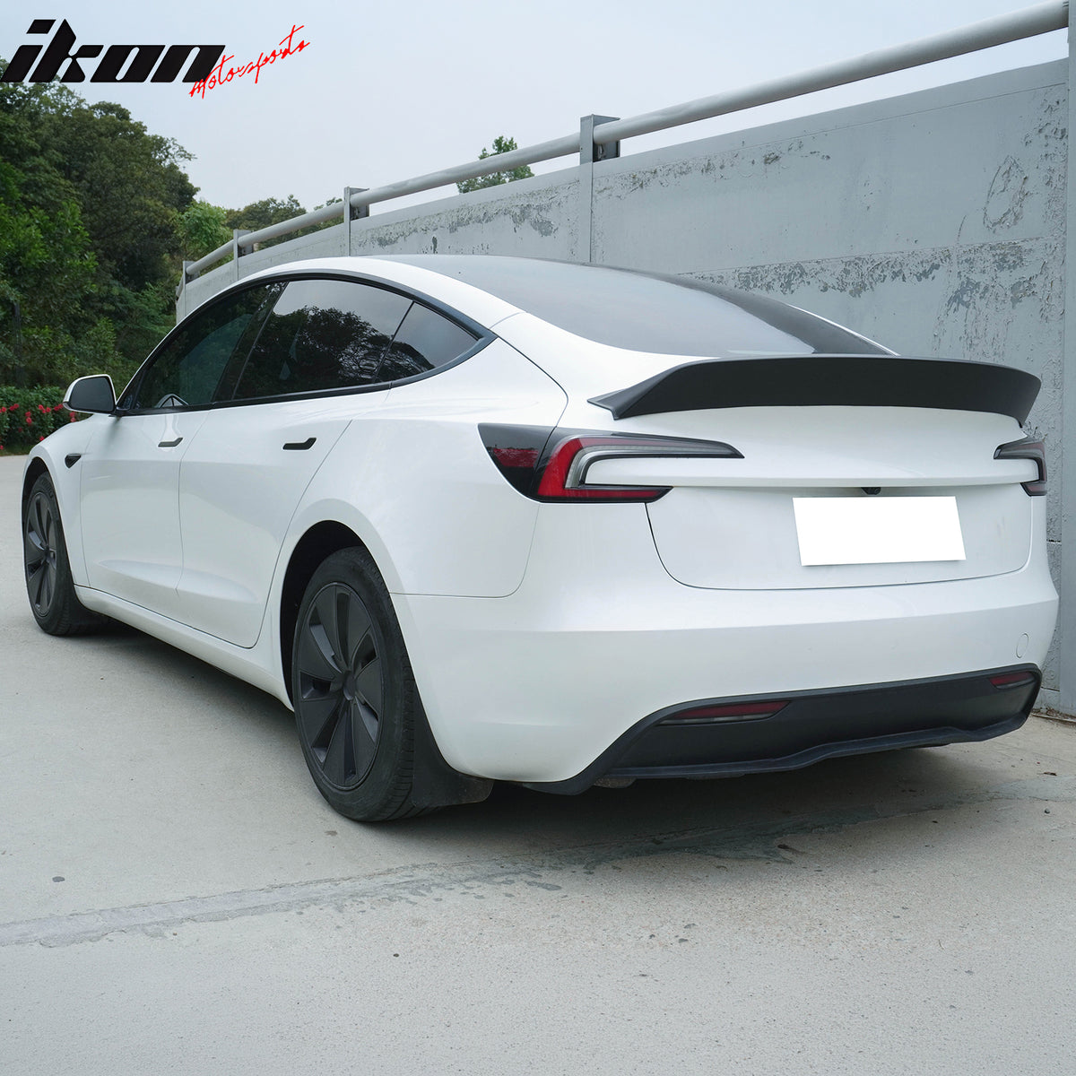 Fits 24-26 Tesla 3 Duckbill IKON Style Trunk Spoiler Matte Black Rear Wing ABS