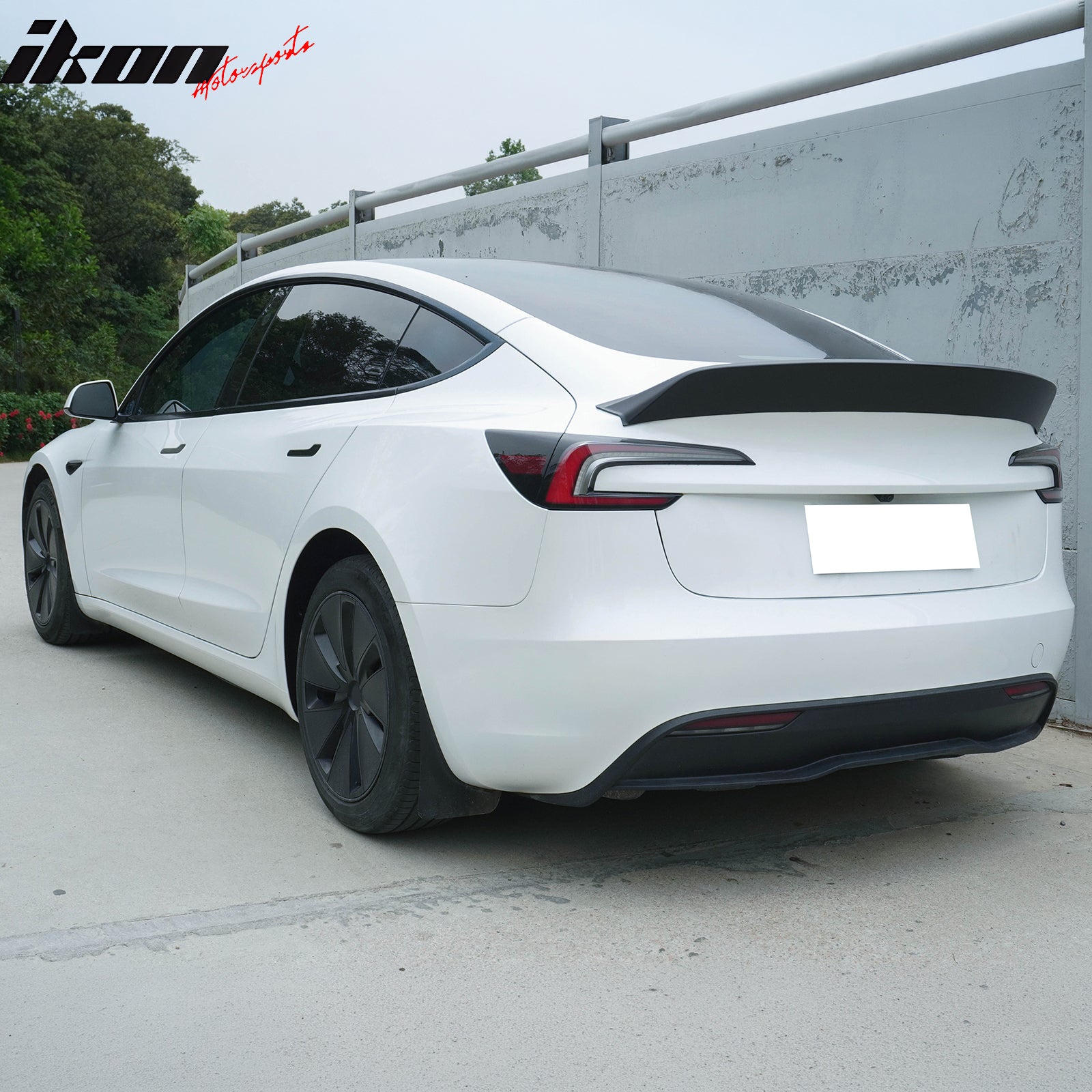 Fits 24-26 Tesla 3 Duckbill IKON Style Trunk Spoiler Matte Black Rear Wing ABS