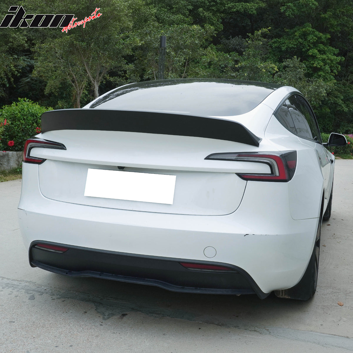 Fits 24-26 Tesla 3 Duckbill IKON Style Trunk Spoiler Matte Black Rear Wing ABS