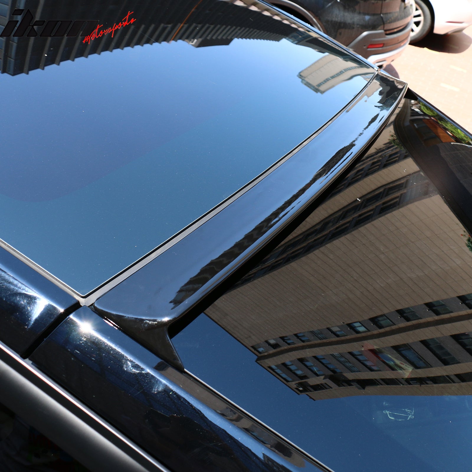 IKON MOTORSPORTS, Rear Window Roof Spoiler Compatible with 2020-2025 Tesla Model Y, Gloss Black Blow Molding ABS Top Roofline Windshield Visor Spoiler Wing